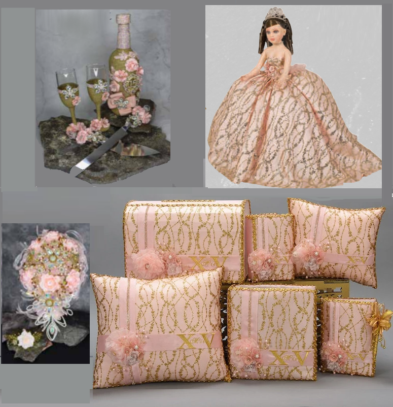 Pink Gold Quinceanera Decorations, Quinceanera Come