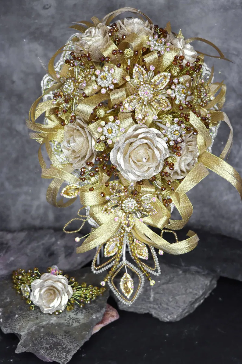 Red and Gold Quinceanera Flower Bouquet