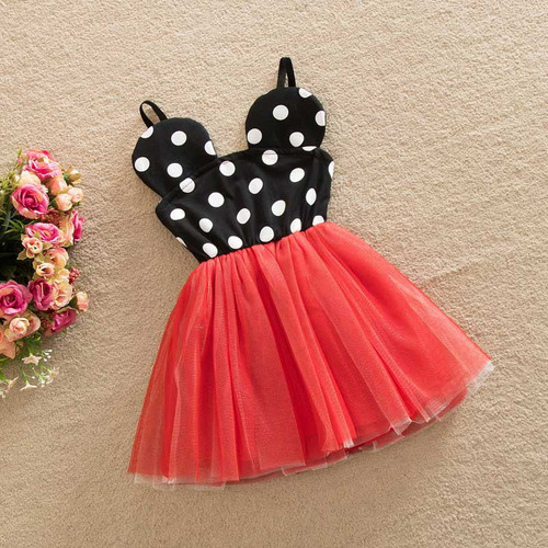 Minnie Mouse Inspired Black & White Polka Dot Red Birthday Party Dress - front