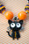 Scaredy Black Halloween Kitty Cat Chunky Bubblegum Bead Necklace - close-up