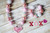 Pink & White Heart Chunky Bubblegum Necklace & Bracelet SET - front