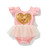 Baby Girl's Birthday or Valentine Pink & Gold Heart Tutu Romper - front