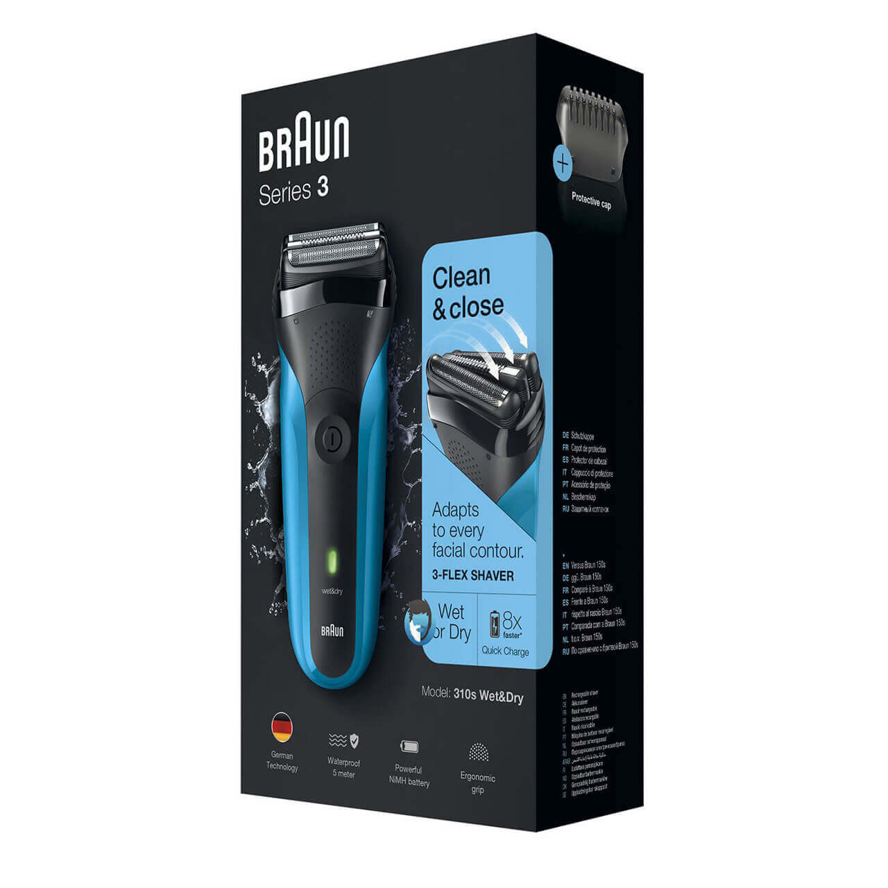 Braun Series 3 - 310S Rechargeable Wet & Dry Electric Shaver Blue 1 unit