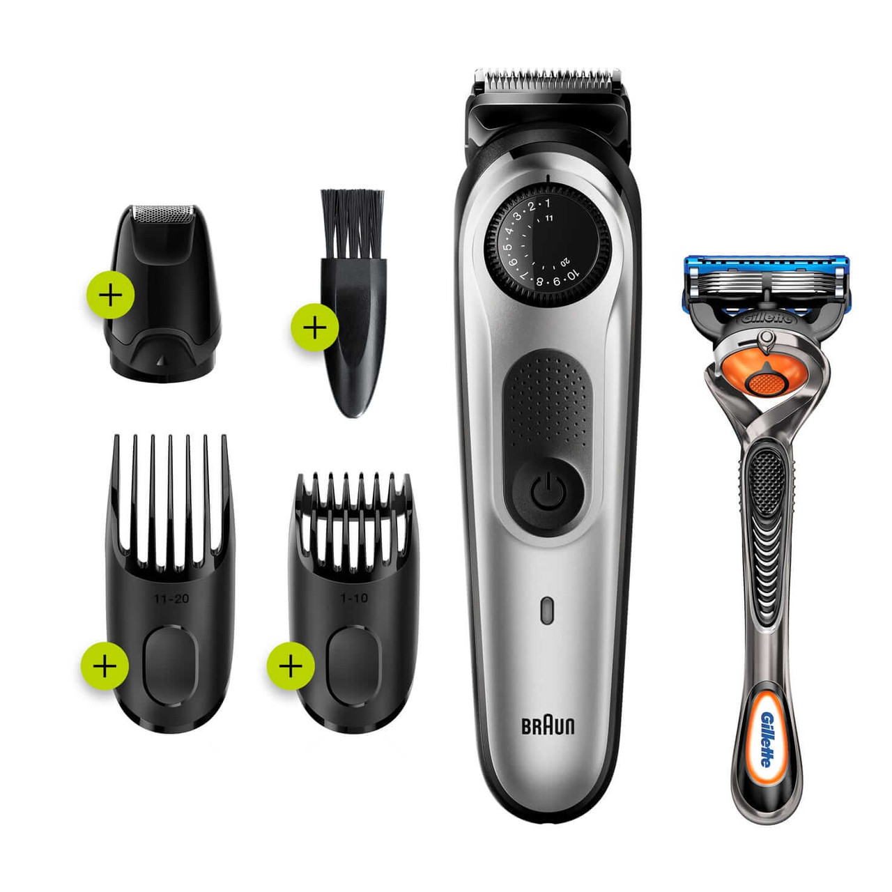 Face and body trimmer and shaver with 5 accessories