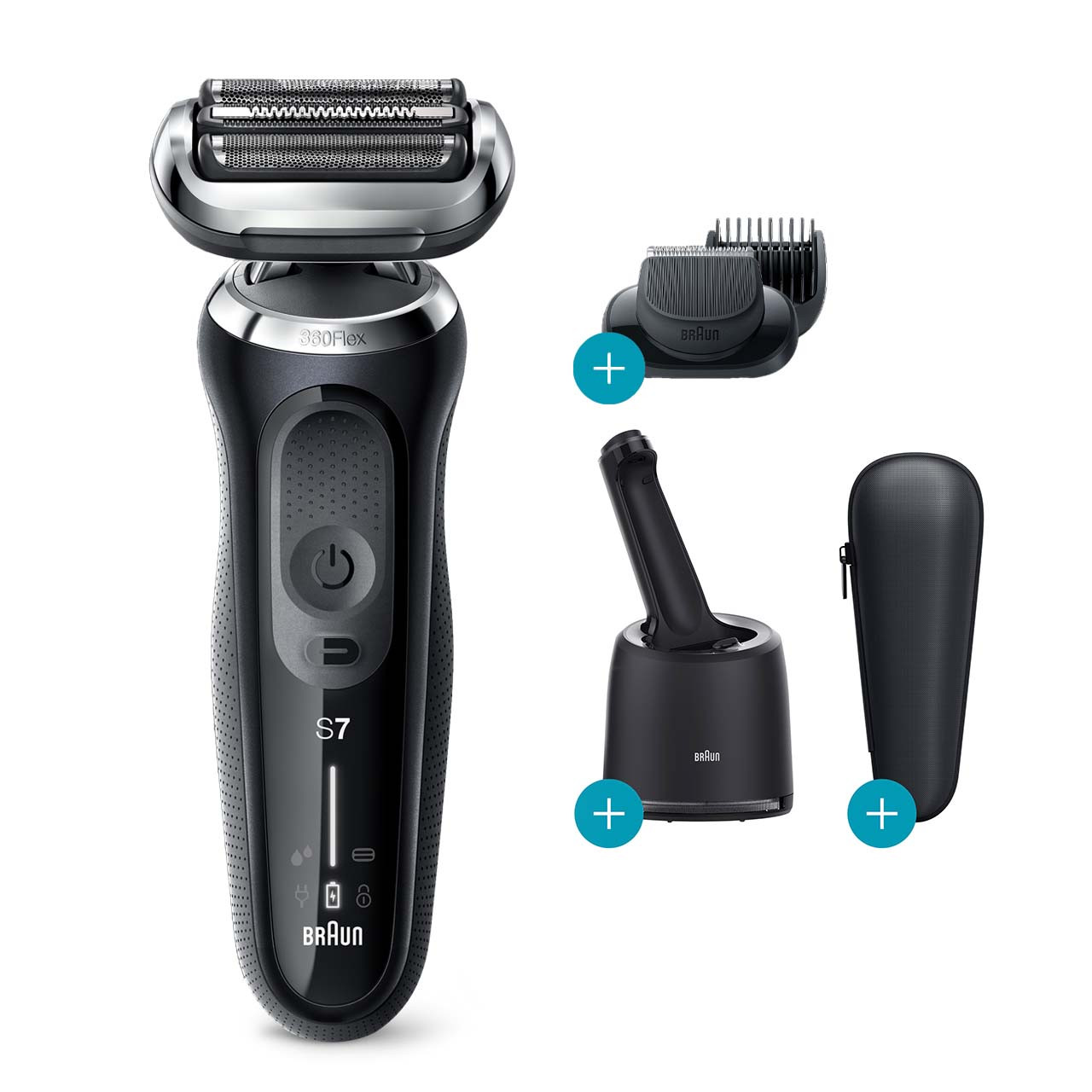 Braun Electric Razor for Men Series 7 7085cc 360 Flex Head Electric Shaver with Beard Trimmer Rechargeable Wet Dry 4in