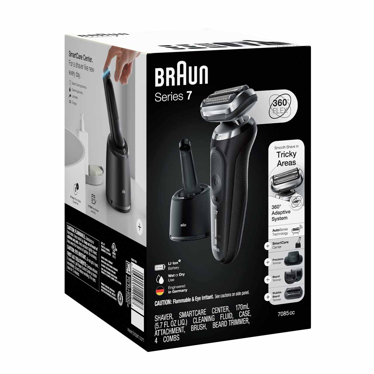 Braun Electric Razor for Men Series 7 7085cc 360 Flex Head Electric Shaver with Beard Trimmer Rechargeable Wet Dry 4in