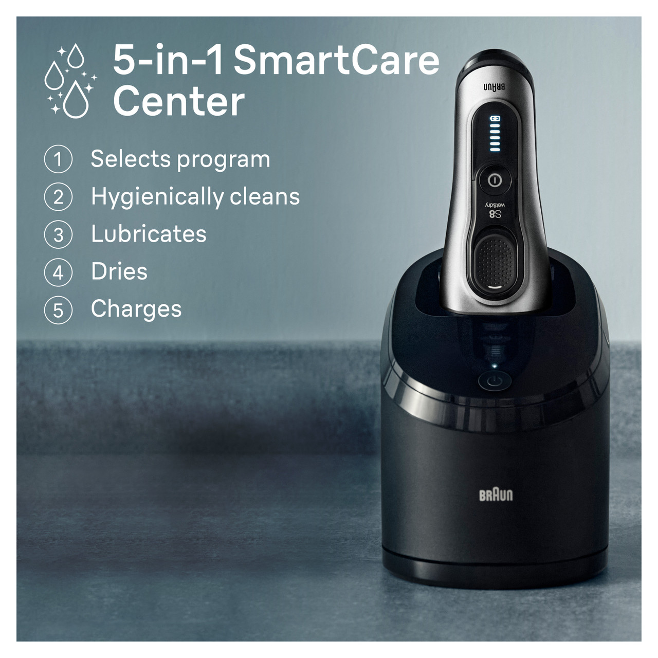 with Electric SmartCare 8567cc Series 8 5-in-1 Shaver Center,