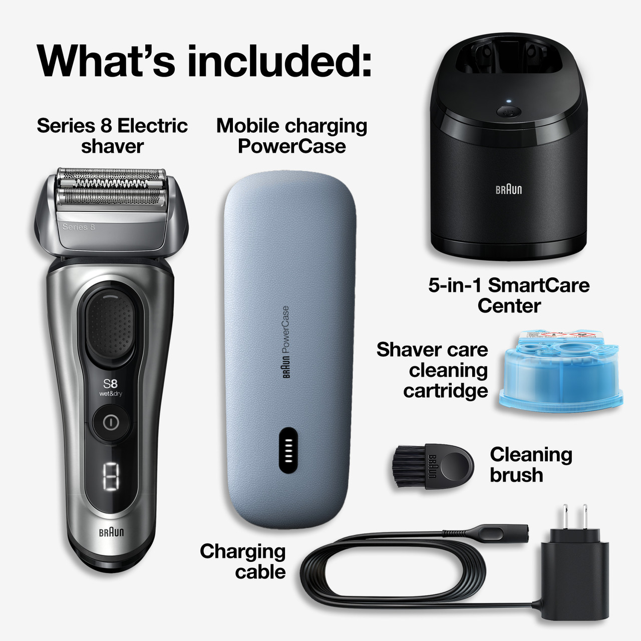 Braun Series 8 8330s Next Generation, Electric Shaver for Men, Rechargeable  and Cordless Razor, Silver, Fabric Travel Case, Wet and Dry, Foil Shaver
