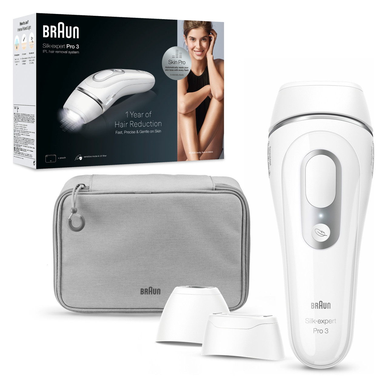 Braun Silk·expert Pro 3 IPL: Alternative to Laser Hair Removal with 3 Caps  and Suede Pouch, PL3221