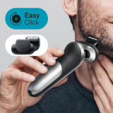 Electric Shaver, Series 7, Silver with beard trimmer attachment, travel case, and charging stand, 7027cs