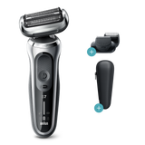 Electric Shaver, Series 7, Silver with precision trimmer, beard trimmer attachments, and travel case, 7025s