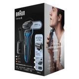Electric Shaver, Series 6, Blue with SmartCare center, beard and stubble beard trimmer attachments, and travel case, 6090cc