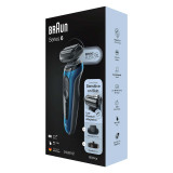 Electric Shaver, Series 6, Blue with precision trimmer attachment, travel case, and charging stand, 6040cs