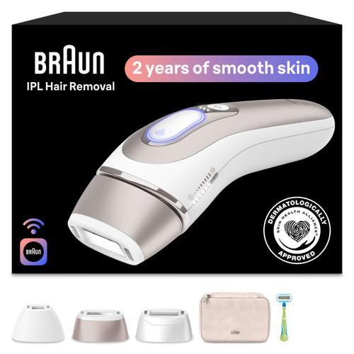 Braun Smart IPL, Skin i·Expert Pro 7: At Home Alternative to Laser Hair Removal with 3 Caps and Leather Pouch, IPL7243