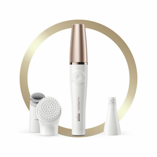 Facial Epilator, FaceSpa Pro, White/Bronze with cleansing brush and skin toning attachments, FE-911