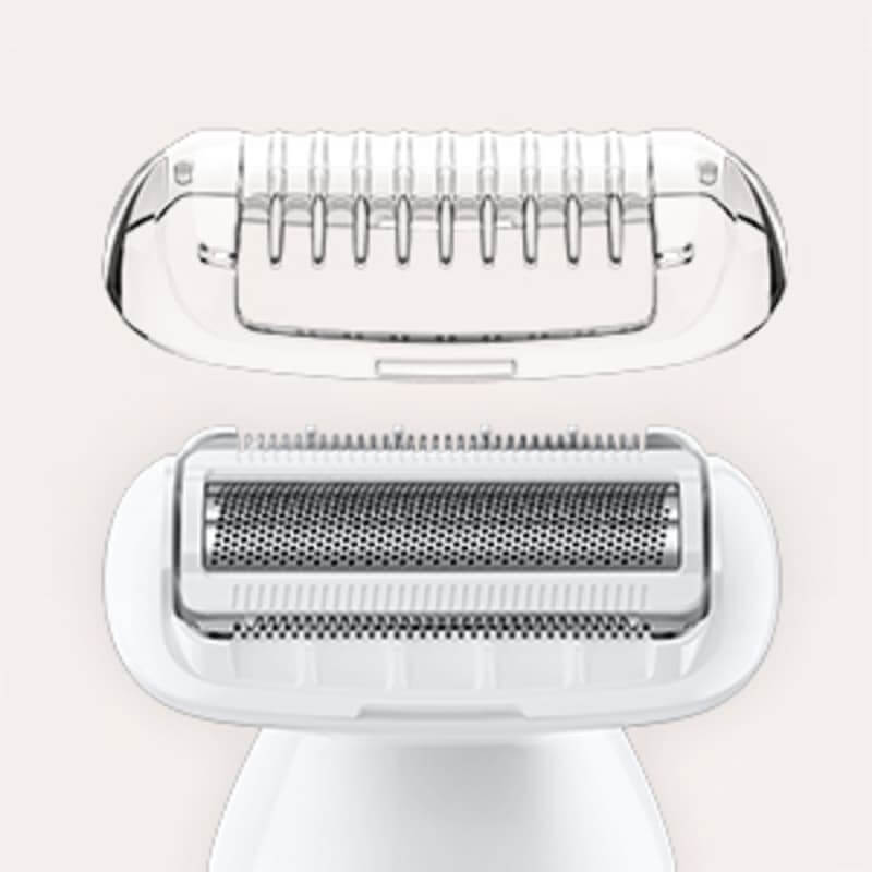 Epilator, Silk·épil 9 Flex, White/Gold with 6 extras including shaver head,  trimmer cap, and