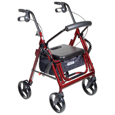 4 Wheel Rollator / Transport Chair drive Duet Burgundy Adjustable Height / Transport / Folding Aluminum Frame