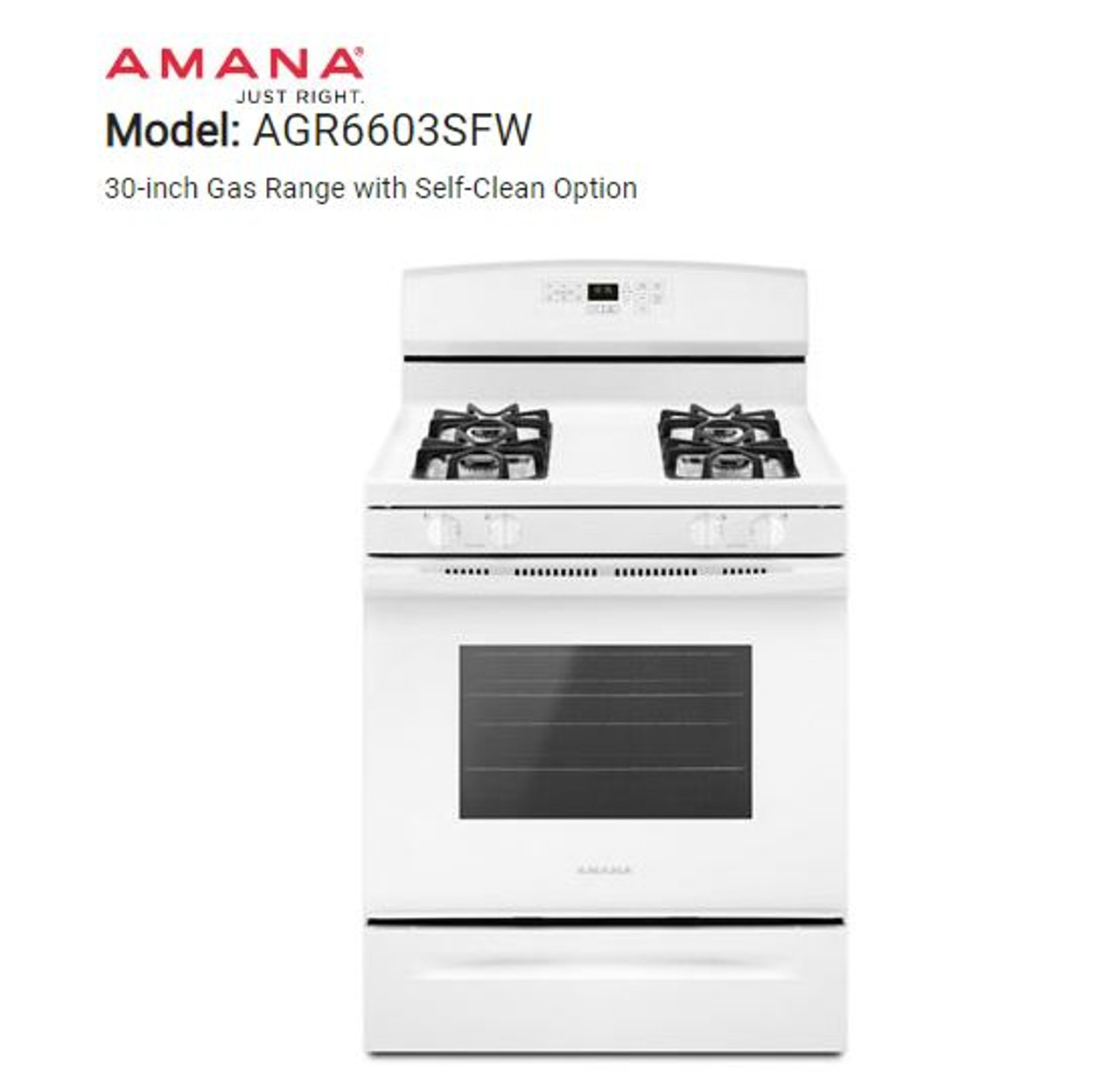 Amana 30" Gas Range With Cast Iron Grates In White LP Gas