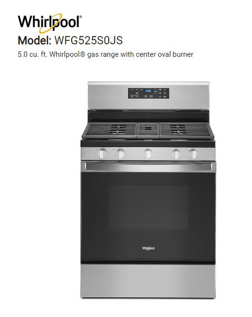 Whirlpool 30 inch  Five Burner Self Clean Gas Range With Cast Iron Grates -- LP GasIn Stainless
