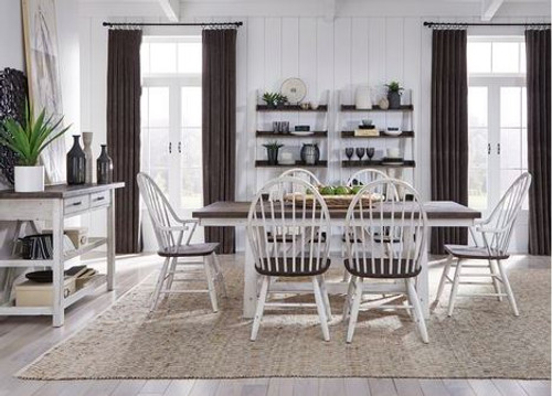 Farmhouse  Trestle Table With Four Side Chairs and Two Arm Chairs