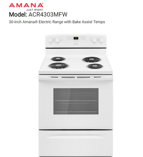 Amana Standard Clean Electric Range  With Clock In White Amana Standard Clean Electric Range  With Clock In White