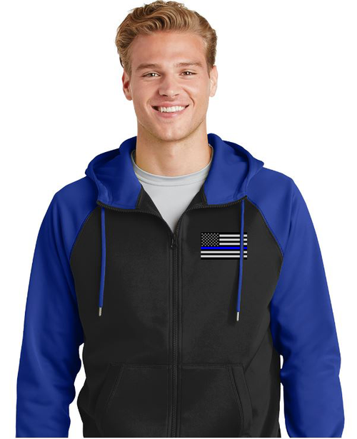 Sport-Tek® Sport-Wick® Men's Full-Zip Hoodie Jacket w/Embroidered Blueline Flag