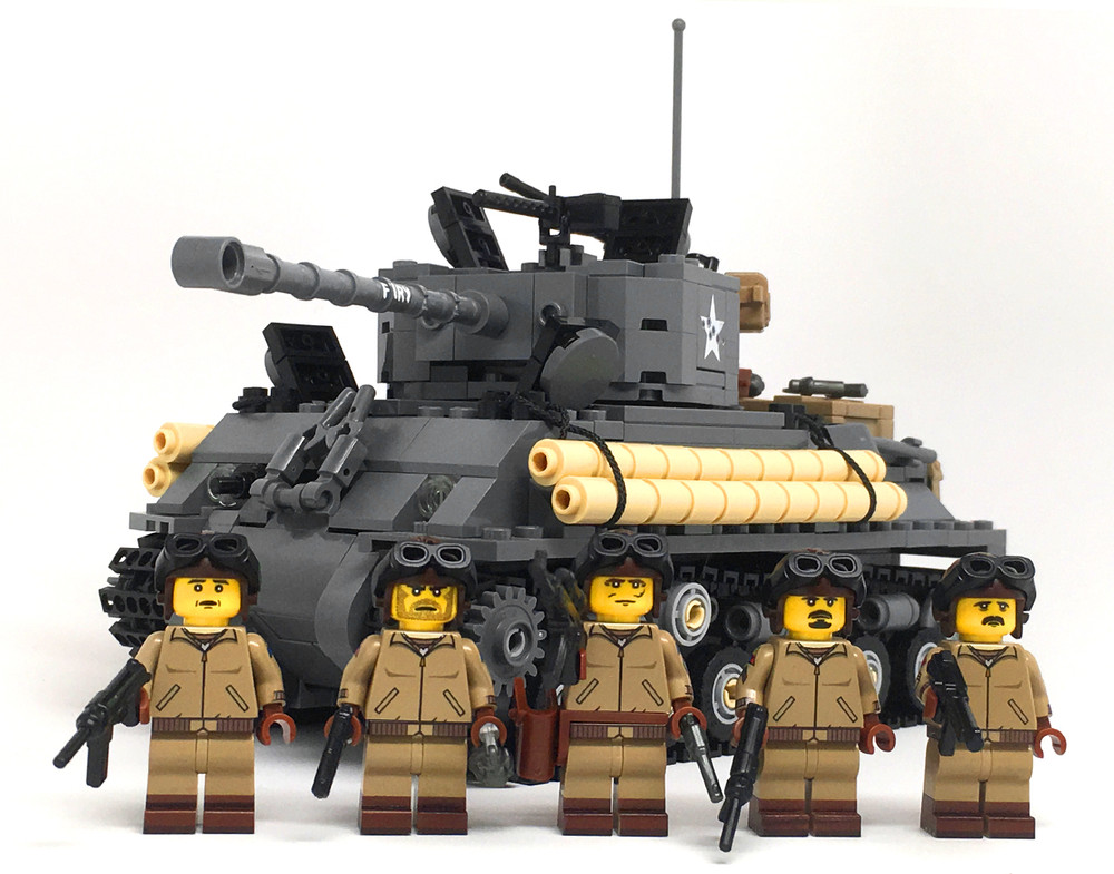 Battle Damaged Sherman M4A3E8 Tank w/crew