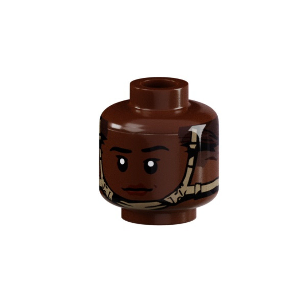 Minifig Head with Fast Helmet Straps Female - Reddish Brown