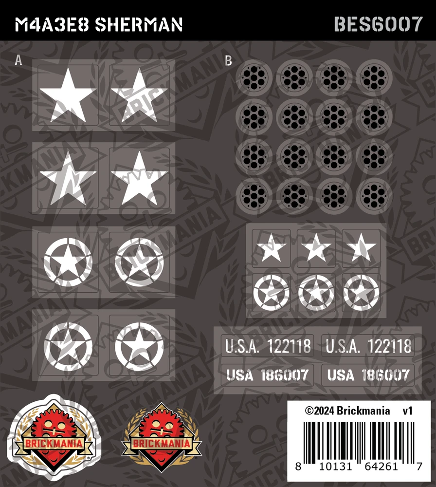 M4A3E8 Sherman - 1/48th Scale (BKE6007) - Sticker Pack
