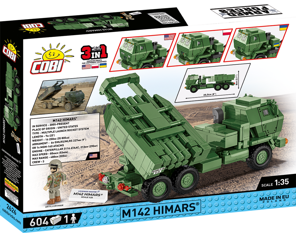 COBI 2626 Set Costruzione M142 HIMARS - 604 Pezzi, Scala 1:35, Con Minifigure, Mattoncini Compatibili