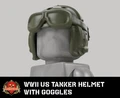 WWII US Tanker Helmet with Goggles - OD Green