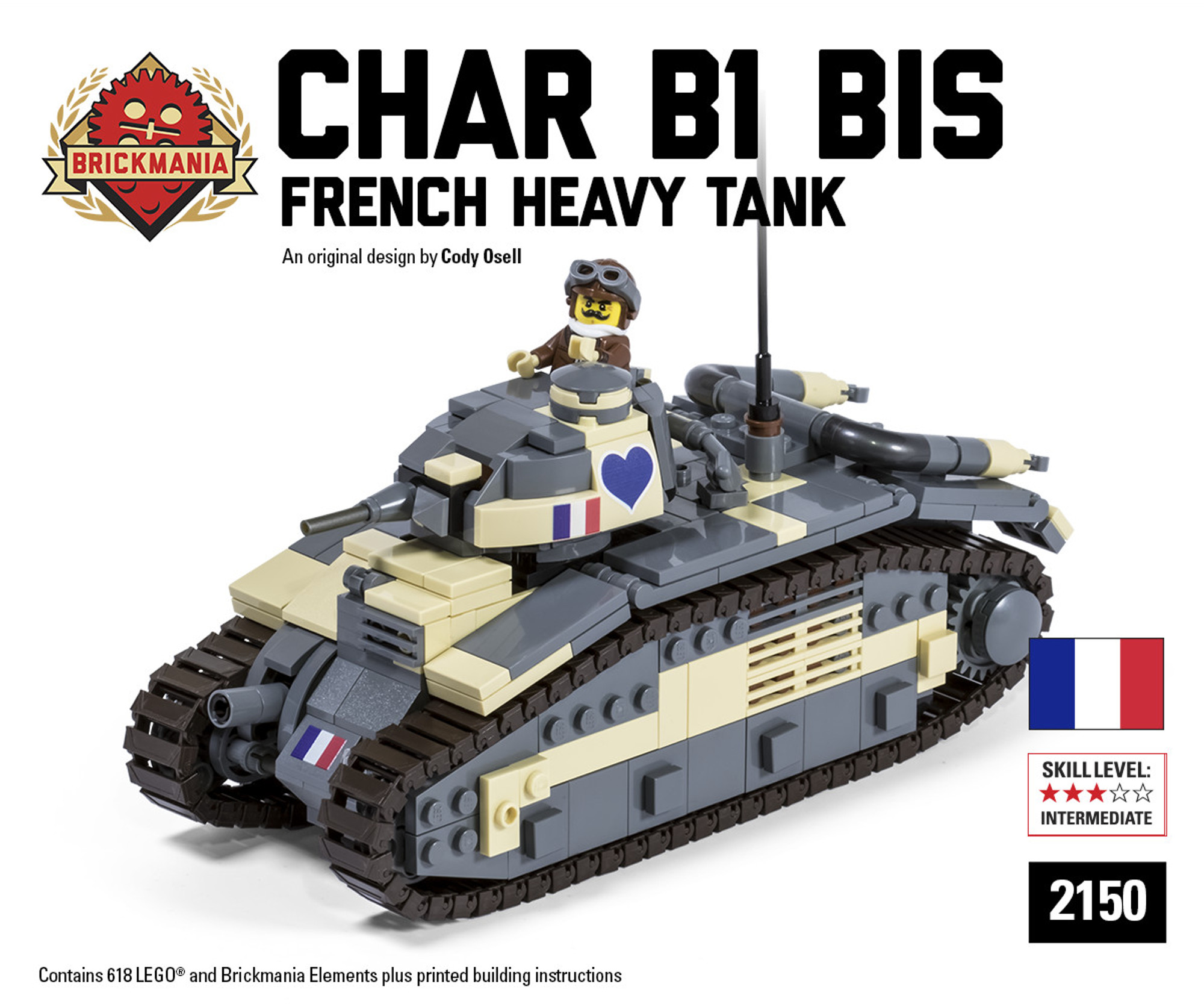 1940 Lego Battle at Stonne, Char B1 Bis plans generously sh…