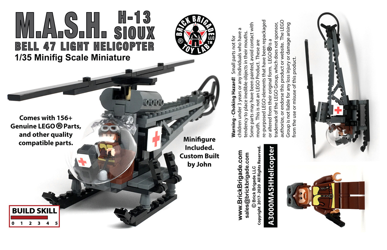 US Army Bell 47 MASH Helicopter w/Pilot - Brickmania Toys