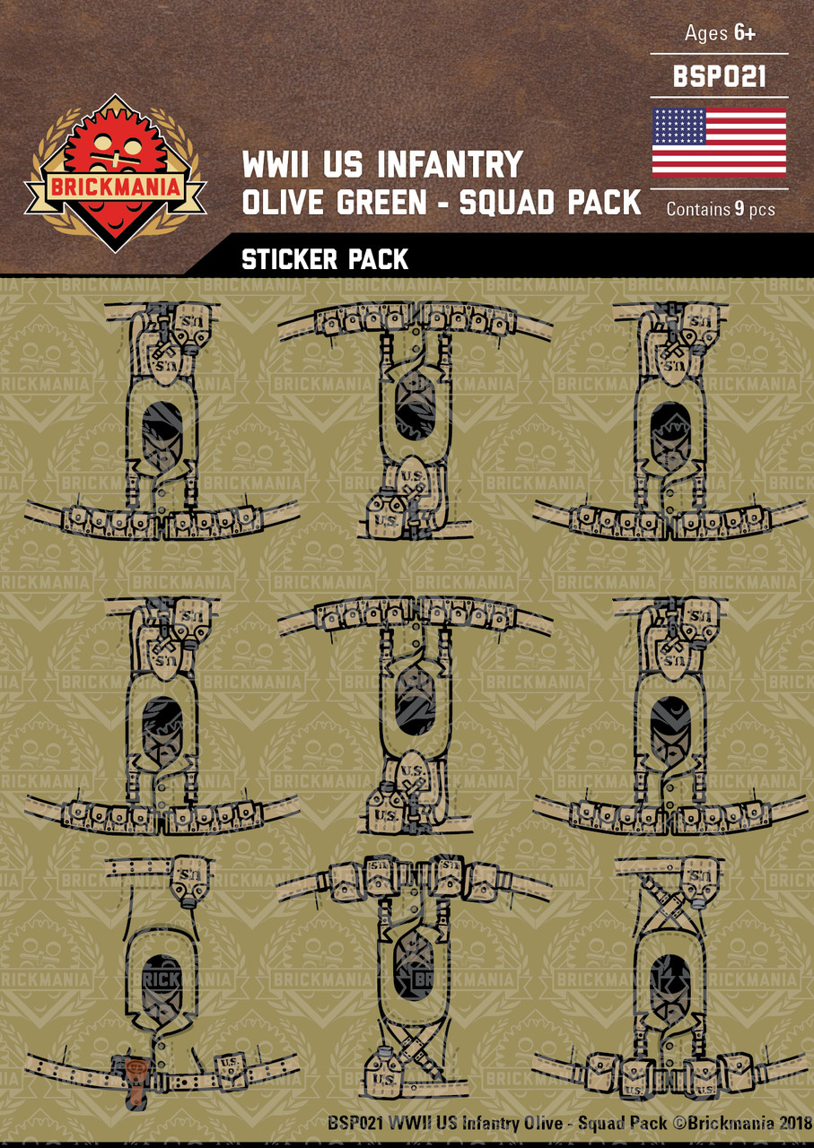 WWII US Infantry Olive Green - Squad Pack - Stickers - Brickmania Toys