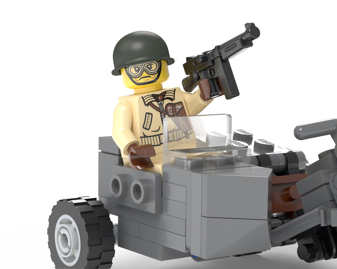 WWII WLA Motorcycle with Side Car - Brickmania Toys