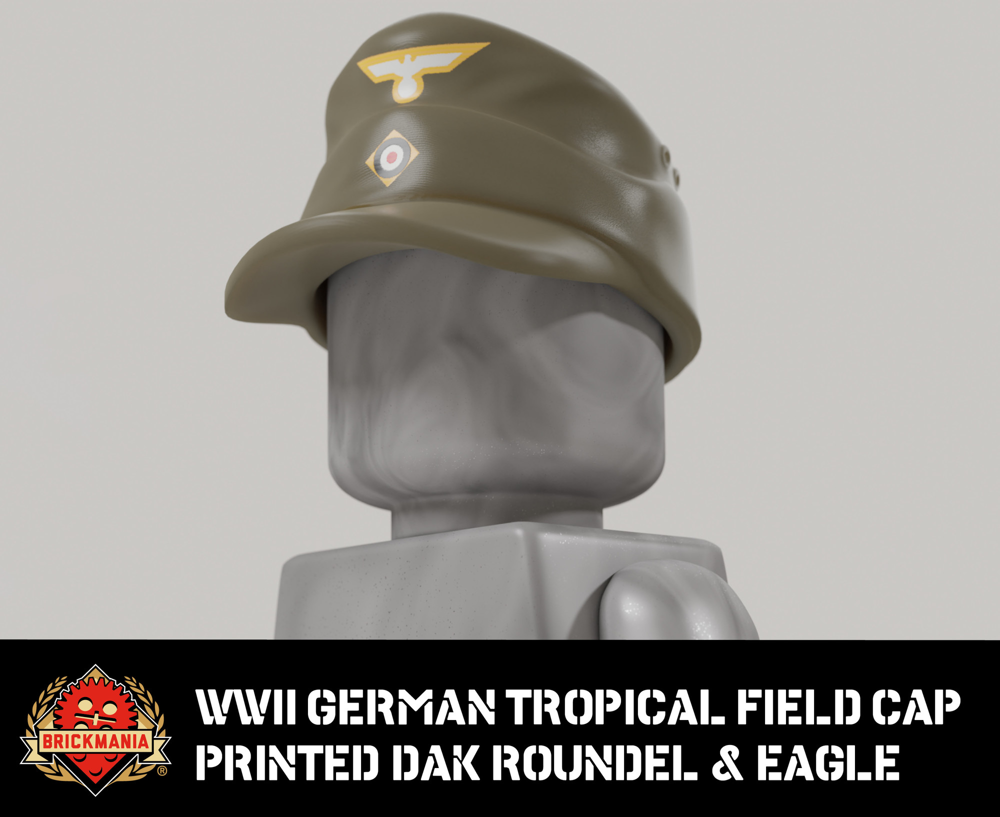WWII German Tropical Field Cap - (Printed, DAK Roundel & Eagle)