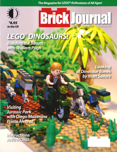 BrickJournal #39 (84 full-color pages, $8.95), the magazine for LEGO enthusiasts, goes back in time to the Age of the Dinosaurs! We’ll talk to LEGO builder WILLIAM PUGH about building the prehistoric creatures, take a look at a LEGO Jurassic World by DIEGO MAXIMINO PRIETO ALVAREZ, and show off some of the best dinosauric (Is that a word? Iit is now!) LEGO work from around the world, including dino bones by MATT SAILORS! Plus: We excavate our regular features on Minifigure Customization by JARED K. BURKS, AFOLs by cartoonist GREG HYLAND, step-by-step "You Can Build It" instructions by CHRISTOPHER DECK, DIY Fan Art by BrickNerd TOMMY WILLIAMSON, MINDSTORMS robotics lessons, and more! Edited by Joe Meno.