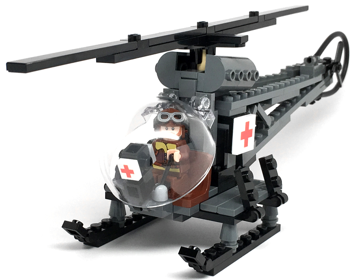 US Army Bell 47 MASH Helicopter w/Pilot - Brickmania Toys