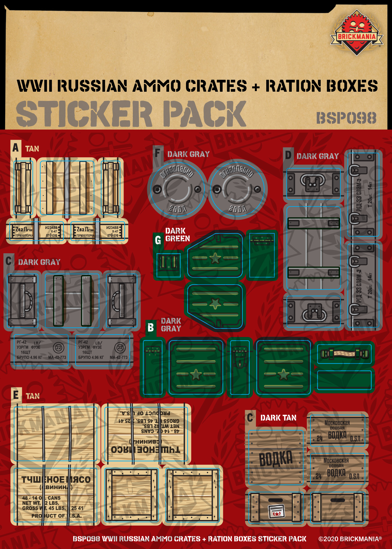 WWII Russian Ammo Crates and Ration Boxes - Sticker Pack