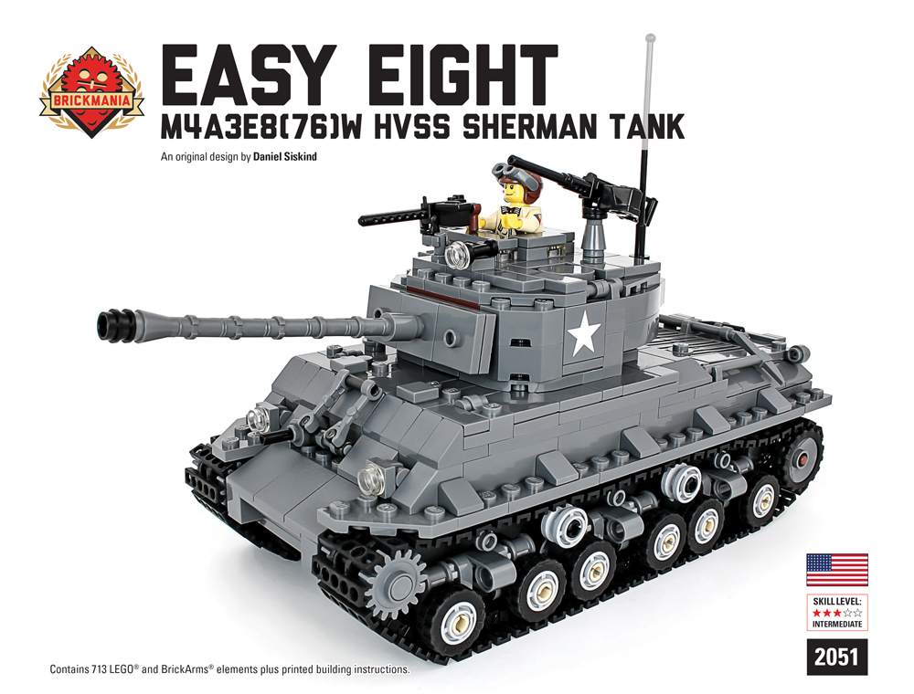brickmania製ww2アメリカ軍EASY8シャーマン戦車 Easy Eight - M4A3E8(76)W Sherman Tank Kit - Brickmania Toys