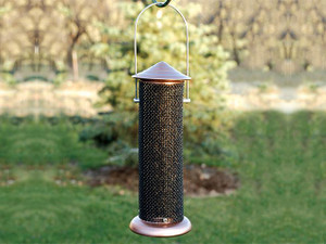 Brushed copper mini nyjer bird feeder