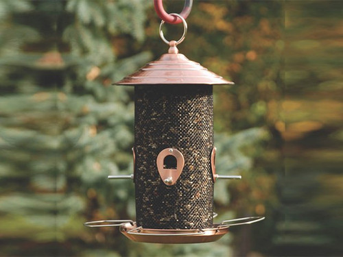 Brushed copper mixed seed bird feeder