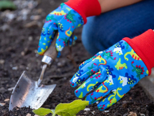 Kids Gardening Gloves Blue Dinosaur