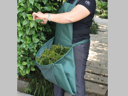 Garden apron with waste collecting bag attached