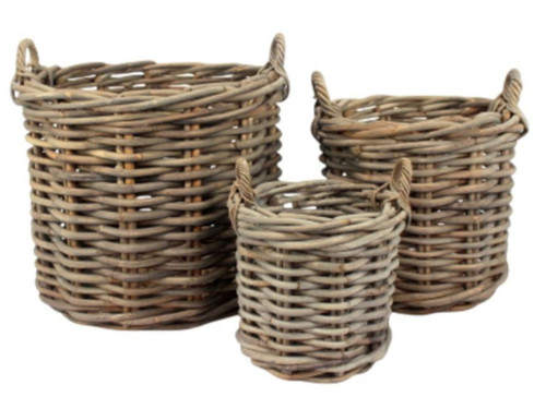 Full set of  three log baskets with handles