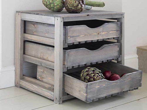 wooden vegetable store with 3 drawers