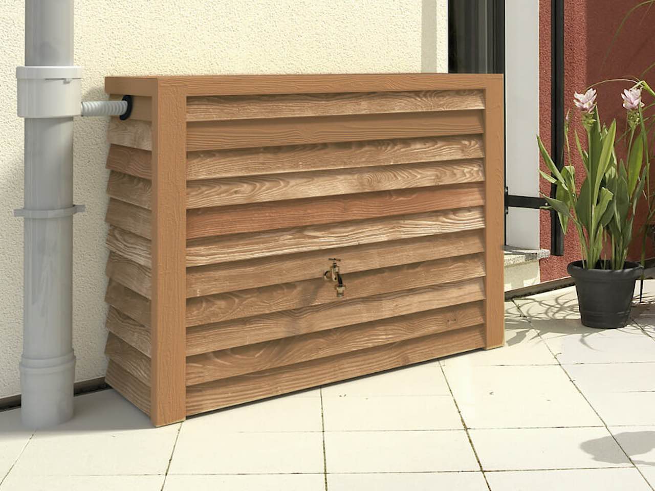 Light wood effect garantia water butt tank