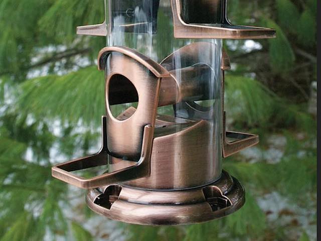 Brushed copper garden bird feeder base