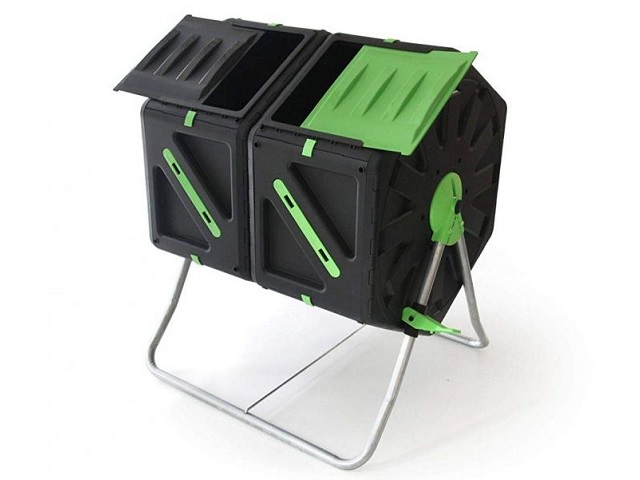 Two chambered rotating compost bin