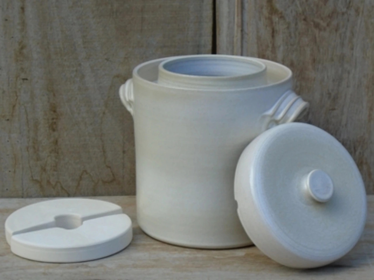 Fermentation Cylinder Pot 3 Litre & Weightstones - Ivory White Finish